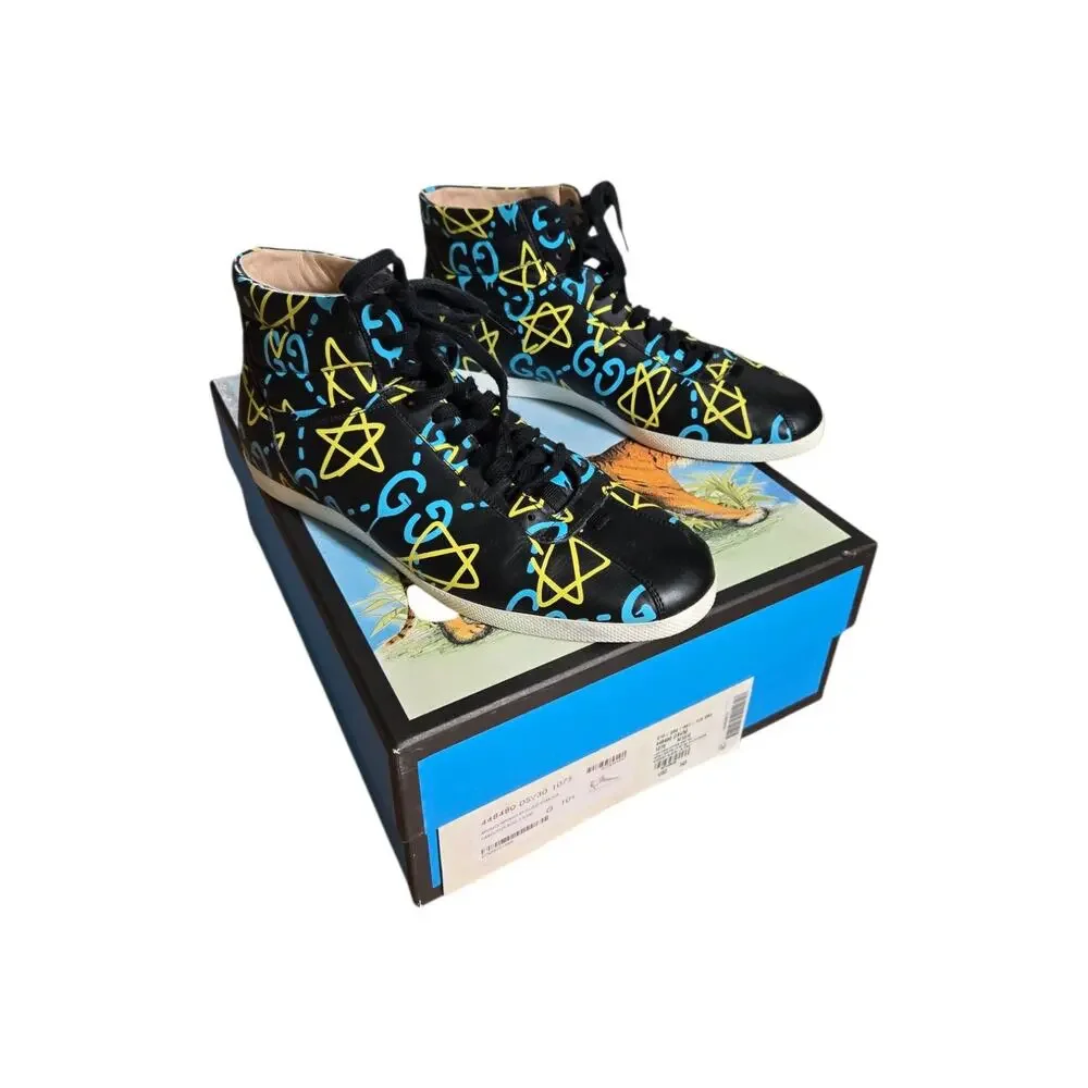 Gucci High Top Ghost Graffiti Print Limited Edition Streetwear Sneakers With Box